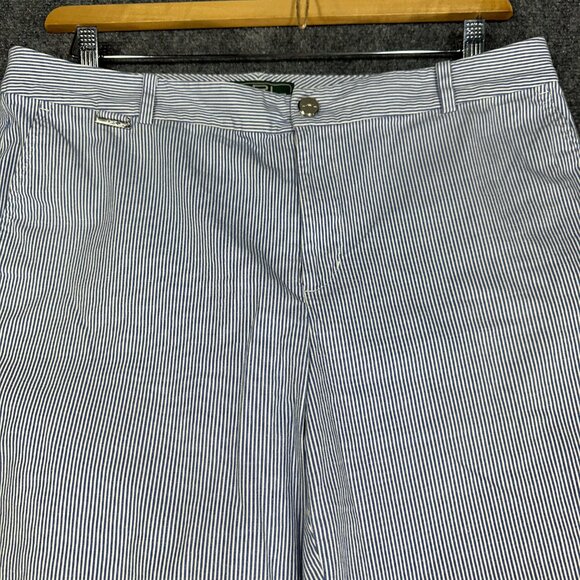 LRL Ralph Lauren Active Shorts Womens 12 Blue White Pinstripe Cotton Stretch - Picture 2 of 6